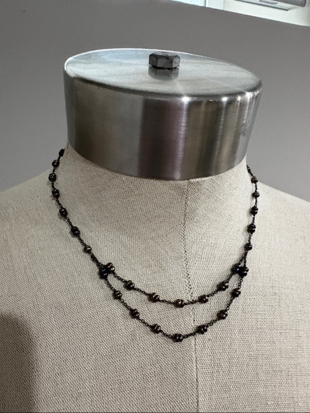 Jessica McClintock Beaded Double Strand Necklace Iridescent Dark Brown